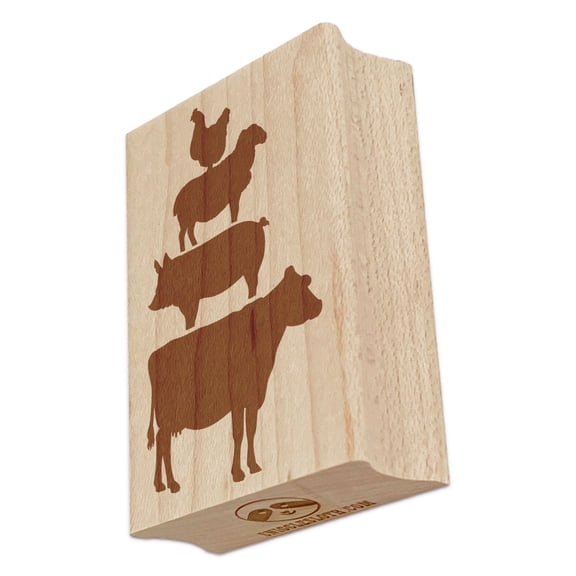 Chicken Sheep Pig Cow Stacked Farm Animals Rectangle Rubber Stamp Stamping Scrapbooking Crafting - Small 1.7in