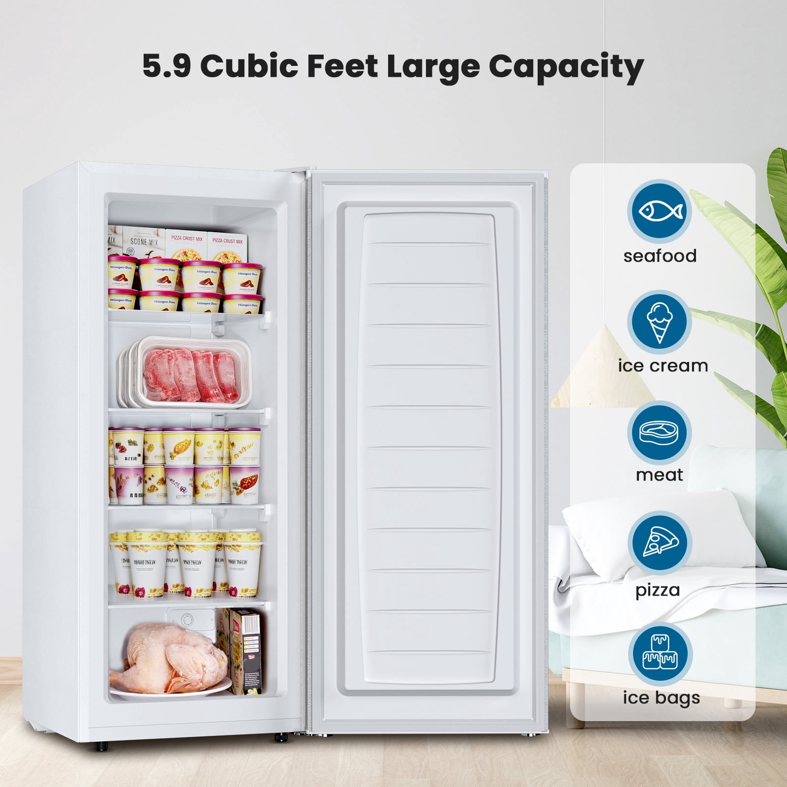 KNDKO 5.9 Cu.ft Upright Freezer, Mini Stand up Freezer with Adjustable Thermostat for Home/Office/Dorms/Apartment