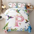 thumbnail image 2 of Castle Fairy Floral Letter P Hummingbird Bed Spread Queen for Women,Watercolor Print Queen Coverlet Set, 2 of 7