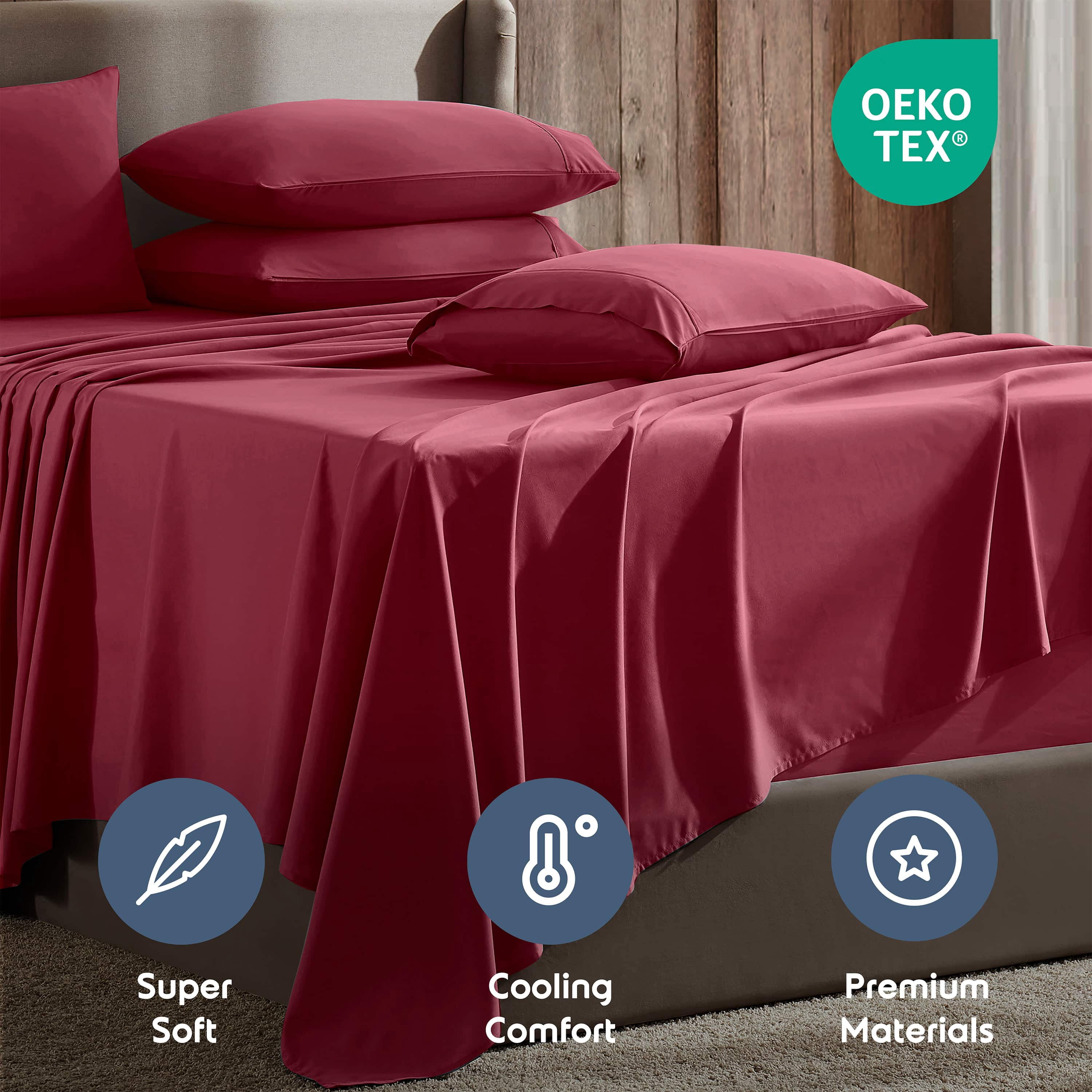 LammaLoe Extra Deep Pocket Split King Sheets set, Fits 18"-24" Mattress, 7 Piece Soft Microfiber Bed Sheet Sets, Burgundy