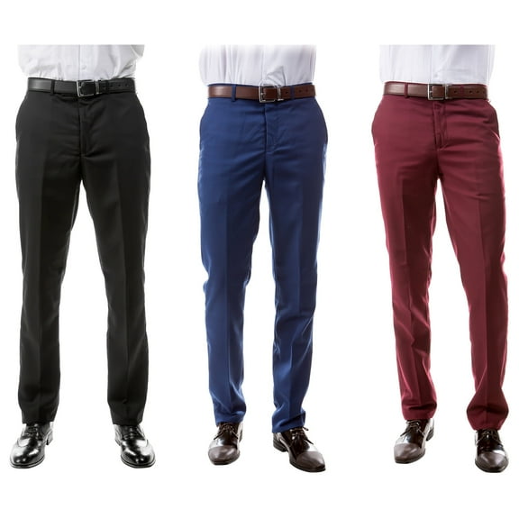 Azzuro Bold Mix 3-Pack of Men’s Dress Pants: Black, Blue, Burgundy