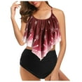 thumbnail image 2 of Women Vintage Swimsuit Two Piece Retro Halter Ruched High Waist Print Bikini Set Snowflake Print Overlay Christmas Tankini Swimsuit, 2 of 6
