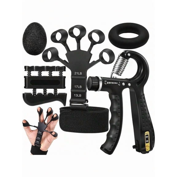 Hand Grip Strengthener 5-Piece Training Set Adjustable Resistance Forearm Exerciser Finger Gripper Grip Ball Grip Ring for Muscle Building Athletic Fitness