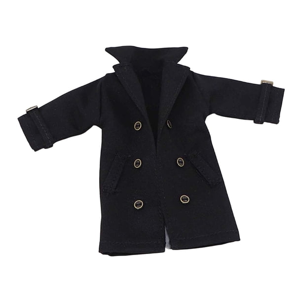 Figura de acción de hombre a escala 1:12, ropa en miniatura, chaqueta larga de moda, gabardina Negro