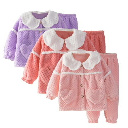 

Godderr 2pcs Girls Fleece Pajamas Set for Toddler Baby Kids Lapel Collar Thickening Fall Winter Sleepwear Toddler 2pcs Fleece Loungewear Outfits