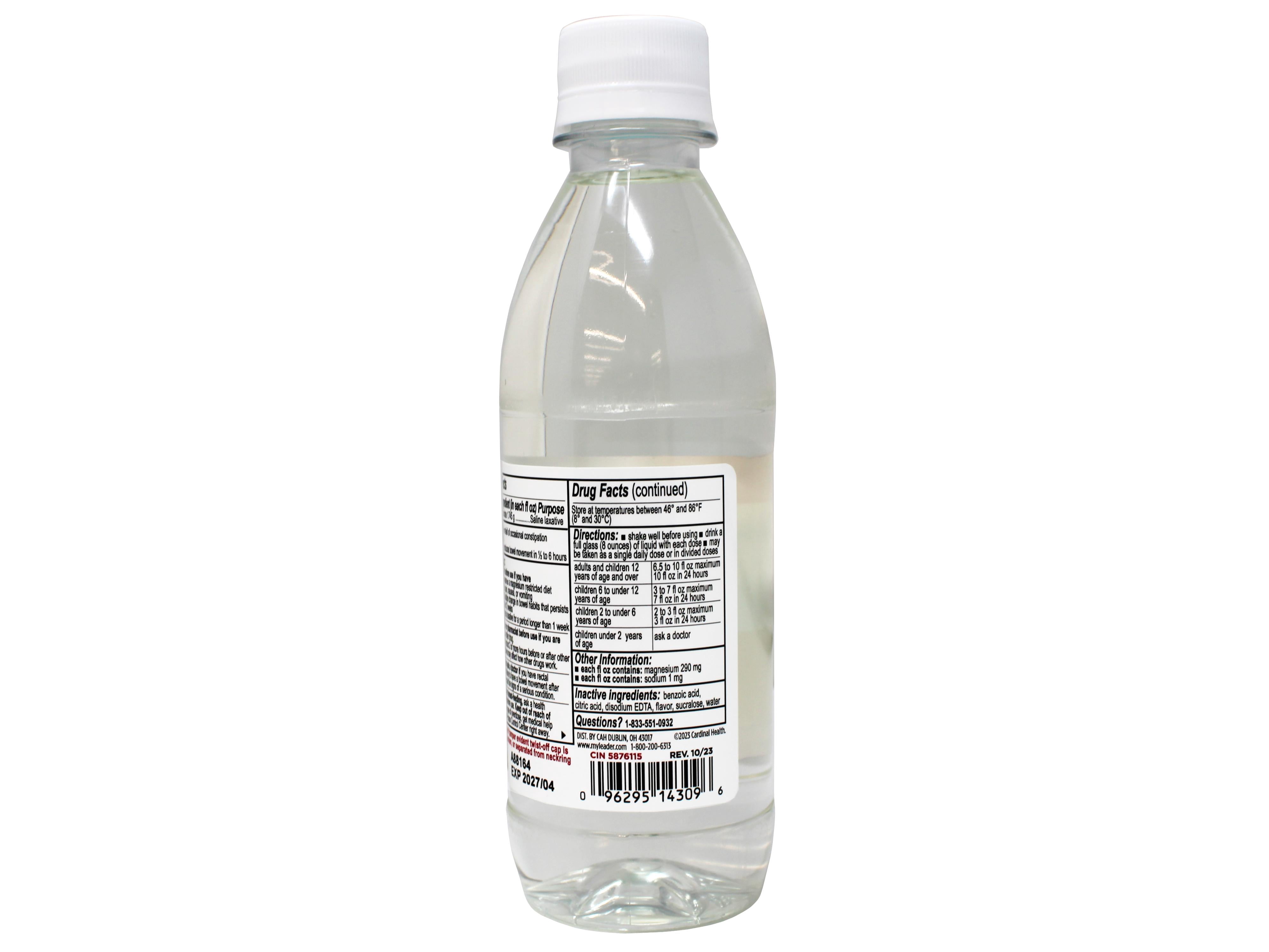 6 Pack - Leader Magnesium Citrate Saline Laxative, Sugar-Free, Lemon Flavor, 10 FL OZ