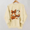thumbnail image 5 of Mifsaly Womens Vintage Pumpkin Ghost Graphic Crewneck Sweatshirt Long Sleeve Fall Pullover Top Spooky Bow Print Casual Comfy Shirt for Autumn Season Halloween Party Beige,XL, 5 of 5