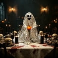 thumbnail image 5 of Homellea Silver Sequin Ghost Halloween Decoration 9.1 in, Freestanding Glitter Ghost Tabletop Decor for Mantel, Shelf, Entryway, Tiered Tray, Party and Spooky Home Decorations, 5 of 6