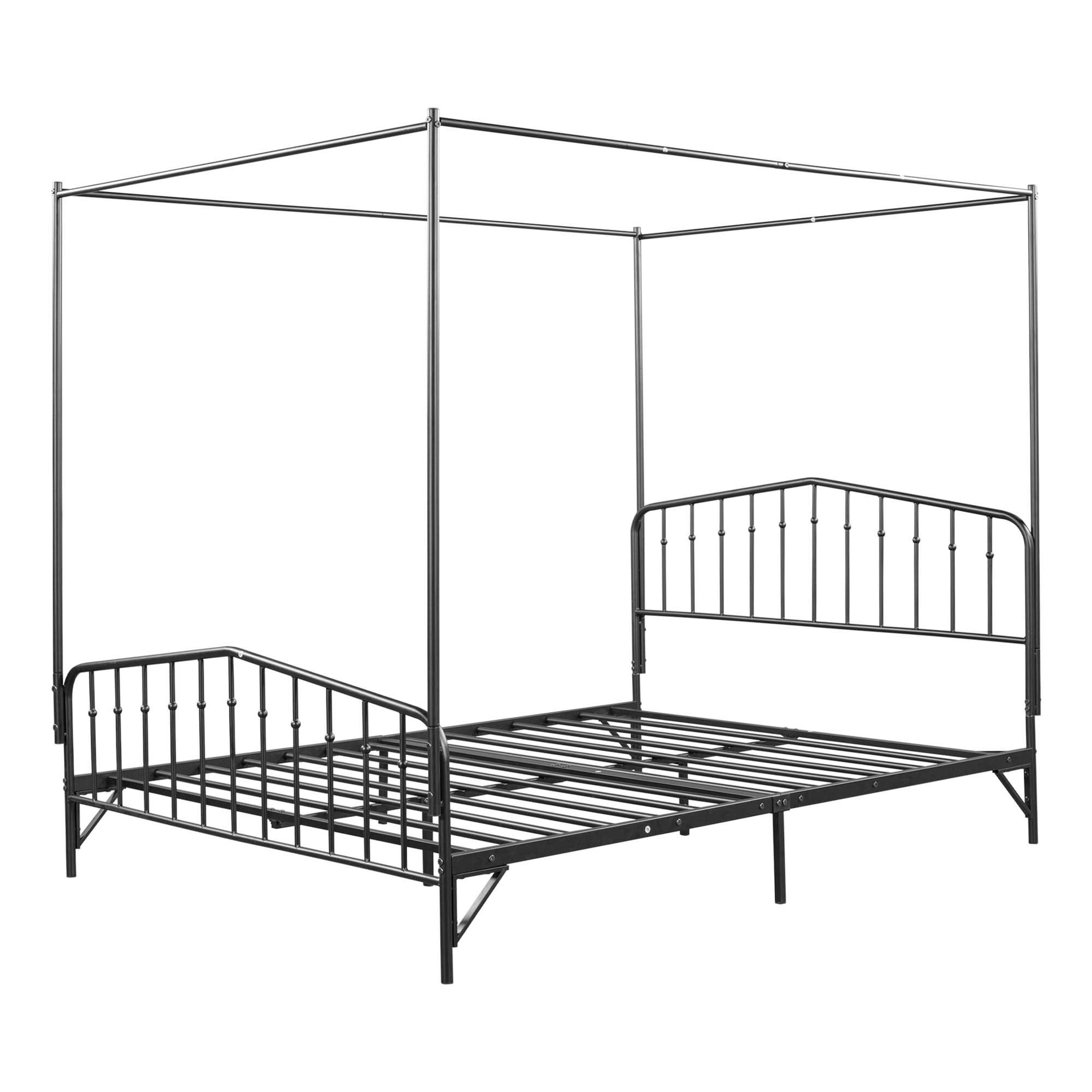 Momspeace Detachable Queen Anti-Noise Metal Canopy Bed, with Footboard for Teens Kids Adult, Black