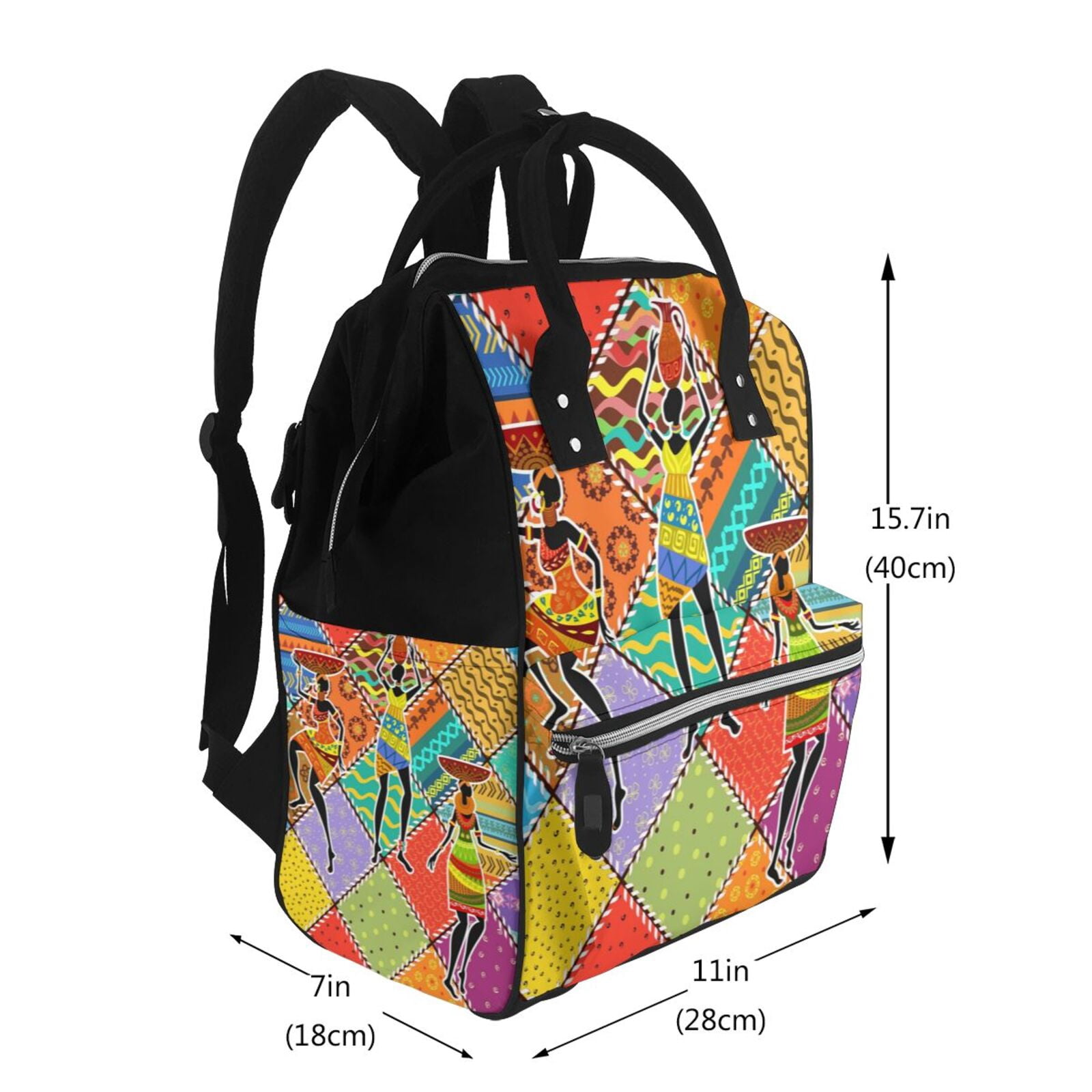 Ratiio Dancing African Womans Mummy Backpack - Waterproof Twill Canvas, Large Capacity Diaper Bag with Multiple Pockets and Adjustable Straps