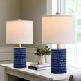 thumbnail image 3 of Oneach Modern Ceramic Blue Table Lamp Set of 2 for Living Room Bedroom 18.25" Contemporary Bedside Nightstand Lamps, 3 of 8