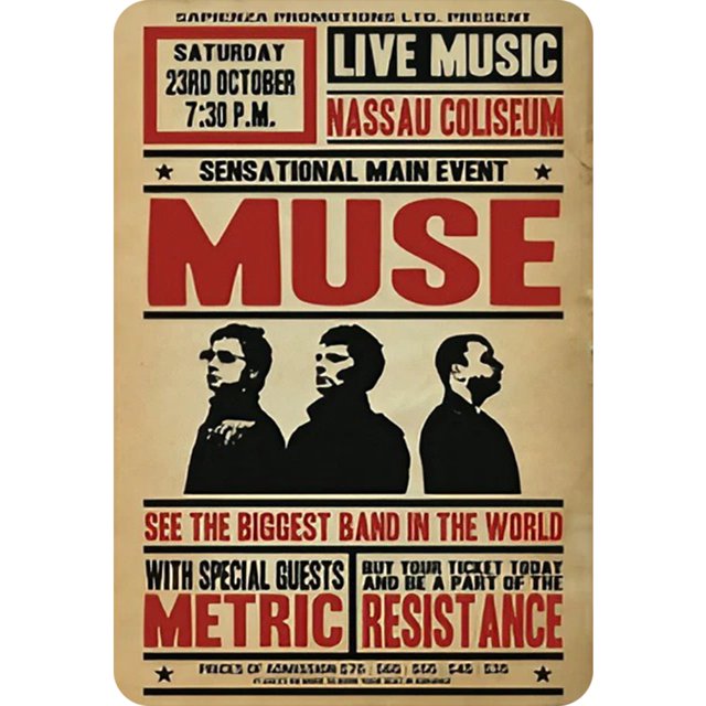 Placa de metal Cgtredaw Marrón Muse Band Pintura Hierro Rectangular 20x30 cm