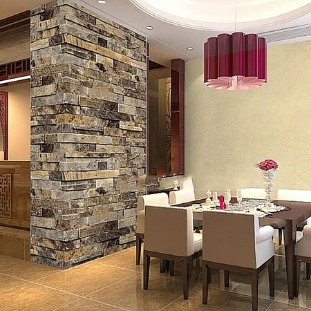 3D Effect Natural Embossed Retro Stack Stone Brick Tile Print Wall Paper Wallpaper (Best Brick Effect Wallpaper)