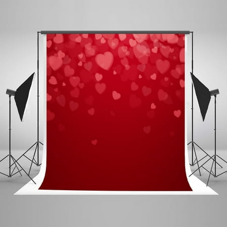 Image of 5x7ft Red Heart Bling Star Background for Photography Pink Love Backdrop Red Heart Shape Baby Photography Background Valentine Day Backdrops