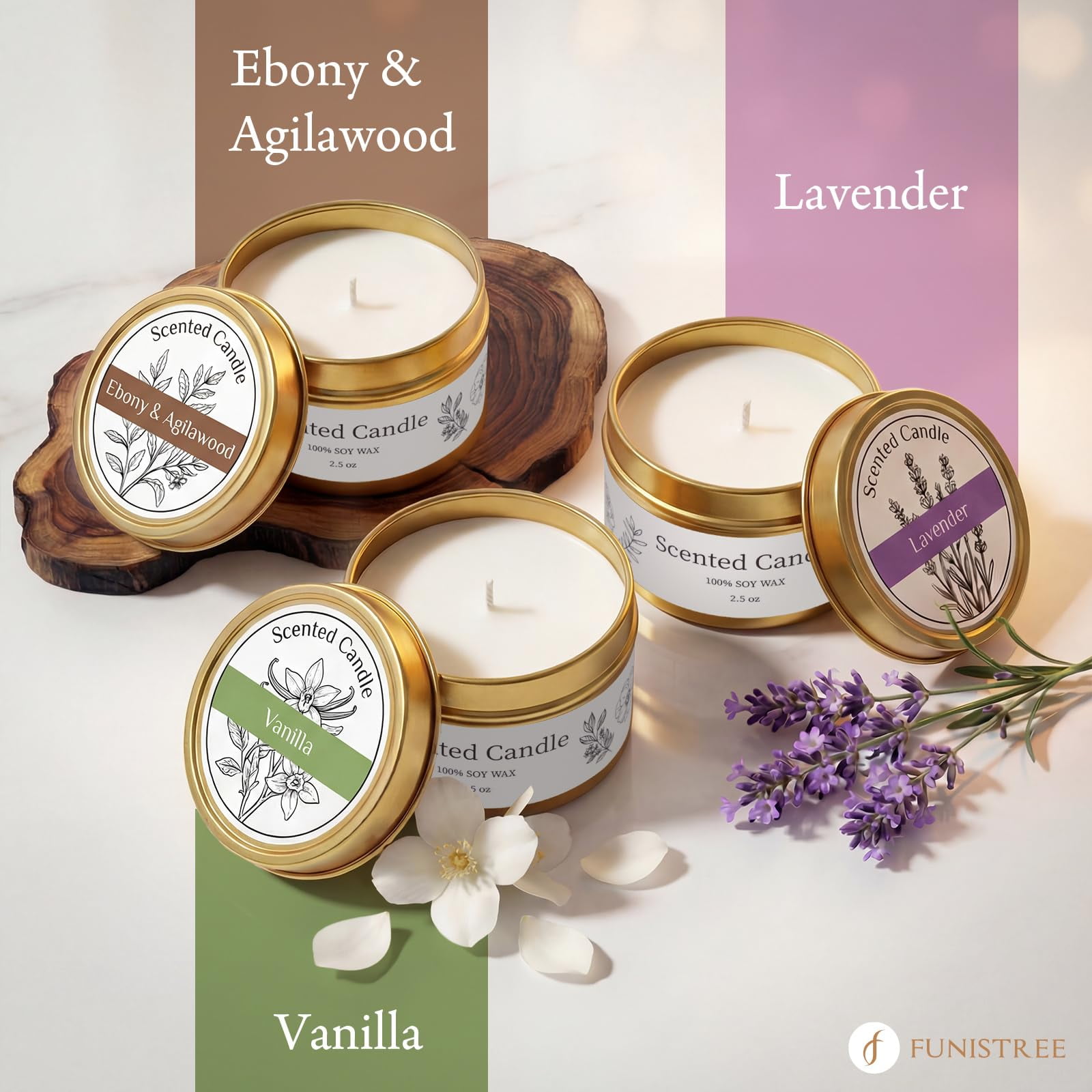 Funistree Candle Warmer Lamp Gift Set with 3 Jar Candles & Gift Box, Gifts for Mothers Day Women Mom Wife, Mom Sister Friend Gift, Lavender, Vanilla, Ebony, 2 Bulbs