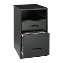 Space Solutions 18" Metal 2 Drawer Filing Cabinet with Shelf Organizer in Black