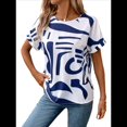 thumbnail image 3 of Blusa de Verano para Mujer, Estilo Túnica Informal, Elegante, con Cuello Asimétrico, Corta y Botones, Color Azul XL, 3 of 10