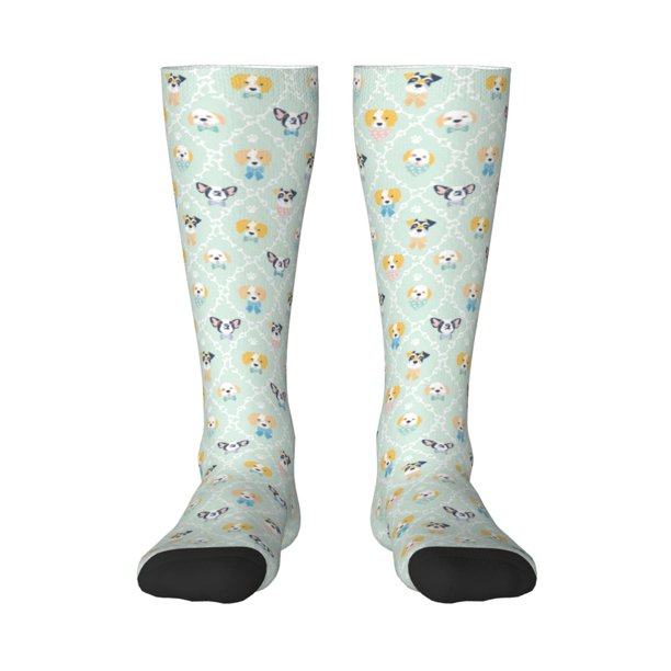 Fotbe Different Breeds of Dogs Calcetas Divertidas Estampadas para Hombre y Mujer, Calcetas de Algodón hasta la Rodilla para Caminar, Correr, Enfermería y Embarazo