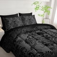 thumbnail image 3 of Flymme Skull Comforter Set Queen Size Black,3 Pieces Gothic Skull Damask Bedding Sets for Teens Men Bedroom Decor All Season, 3 of 7