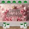 thumbnail image 5 of Pink Theme Banner Royal Crown Princess Backdrop Pink Roses Sparkling Letters Glamorous Party Backdrop for Birthday Party Girls' Birthday Indoor Decoration, 5 of 9