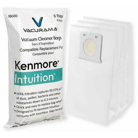 Vacurama Premium IB600 HEPA Vacuum Bags Compatible for Kenmore Intuition Upright BU4022, BU4020, BU4018, BU4050, BU3040, 521355,  Non-Woven Cloth Material - Pack of 6