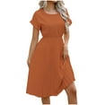 thumbnail image 2 of Ovzne Robes Grande Taille pour Femmes Rondes Robe pour Femme Robe de Printemps/été pour Femmes Tempérament Couleur Unie Plissée Manches Trois-Quarts Taille Robe Trapèze Robe de Printemps Liquidation, 2 of 7