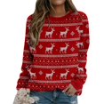 thumbnail image 4 of Mode Noël Femmes Imprimé Manches Longues Confortable Respirant Col Rond Chemise Hauts, 4 of 6