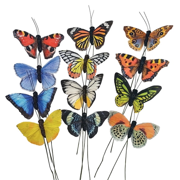 Set de 12 decoraciones de mariposas y plumas artificiales Berfutall