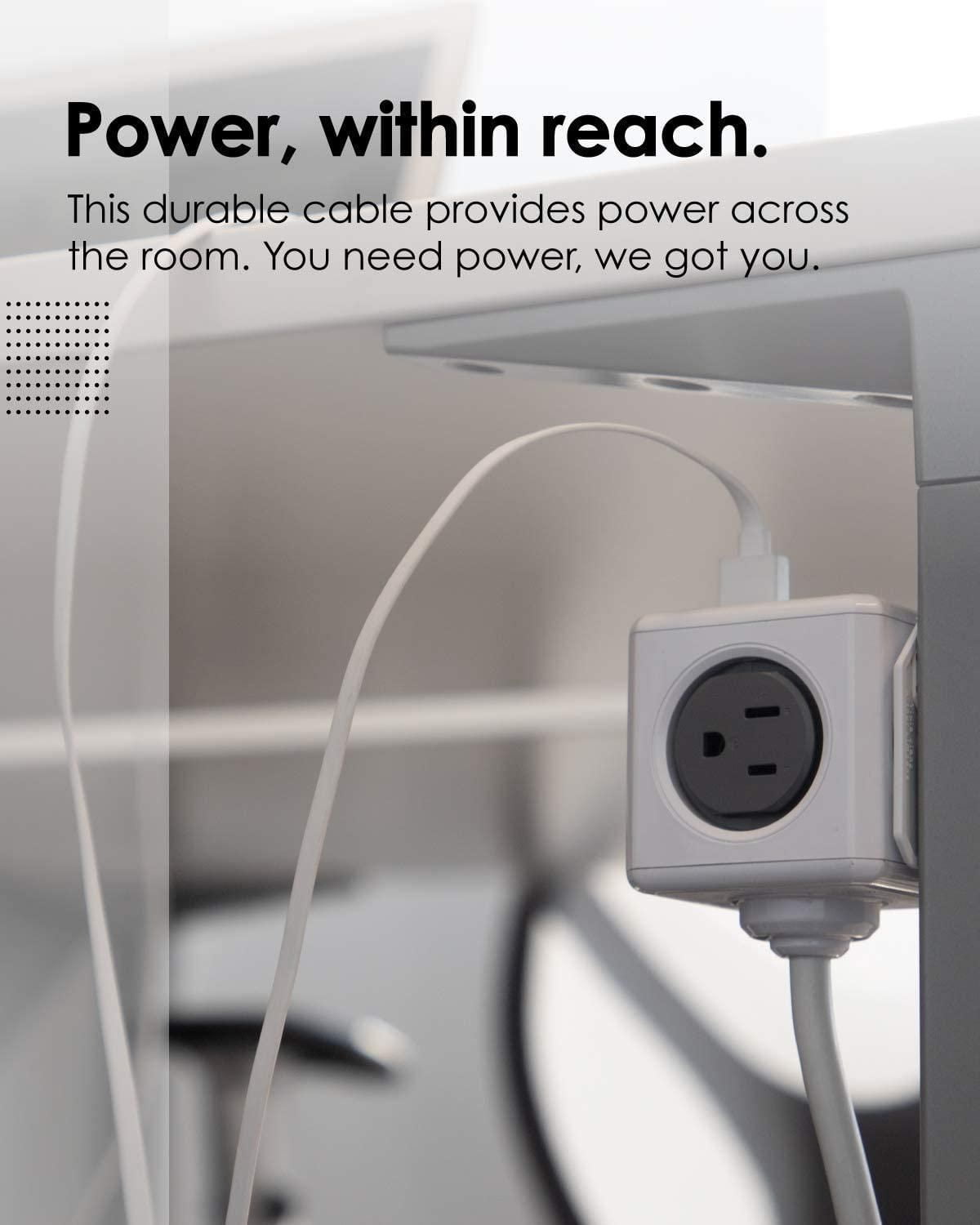"PowerCube USB Extra Étendu, Parasurtenseur, Adaptateur de Prise Électrique, Rallonge de 5 Pieds, Multiprise avec 4 Prises et Double Port USB, Bleu"