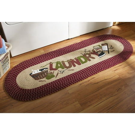 Braided Floor Mat - 48 Inch Braided Burgundy Runner Floor Rug Laundry Decoration Mat Wash Room Decor by KNL Store