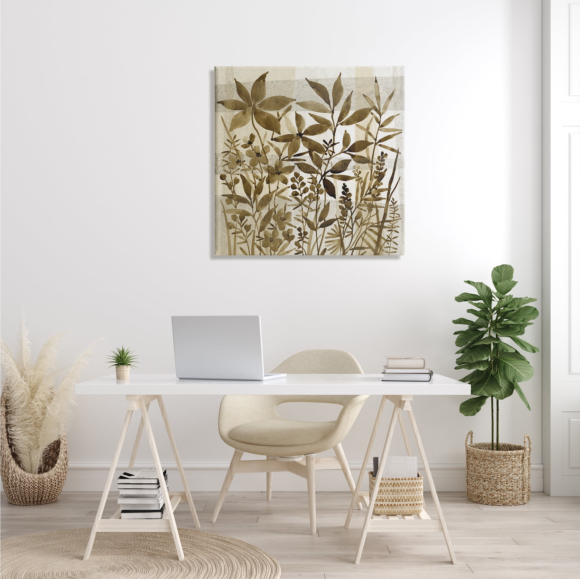 Stupell Industries Vintage Wildflower Field Abstraction Brown Tan Plaid Botanical & Floral Painting Gallery Wrapped Canvas Print Wall Art, 30 x 30