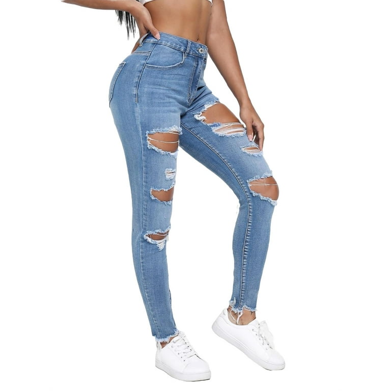 Women s Jeans Zipper Fly Skinny Jeans Light Wash S Walmart