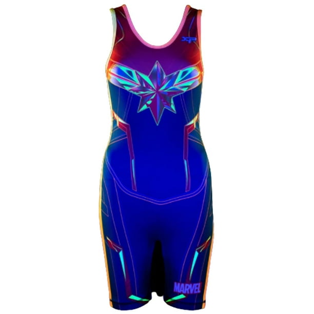 Custom Marvel Sublimated Captain Marvel Wrestling Singlet, Adult Small