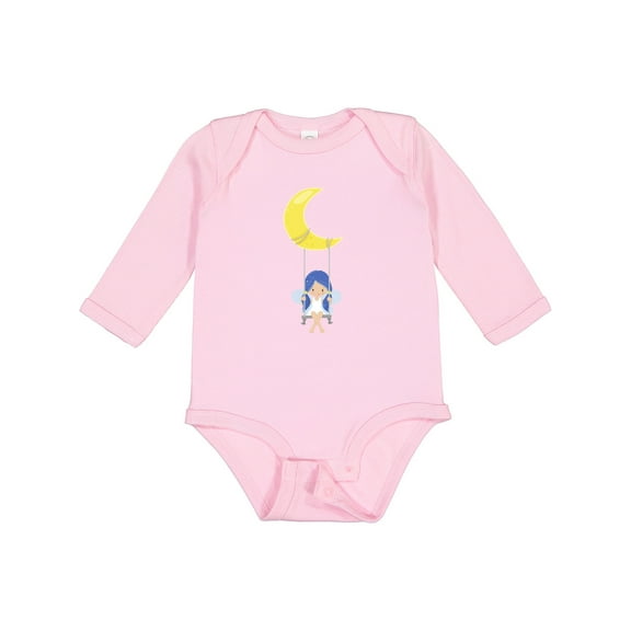 Inktastic Cute Fairy, Fairy On The Moon, Fairy On A Swing Girls Long Sleeve Baby Bodysuit