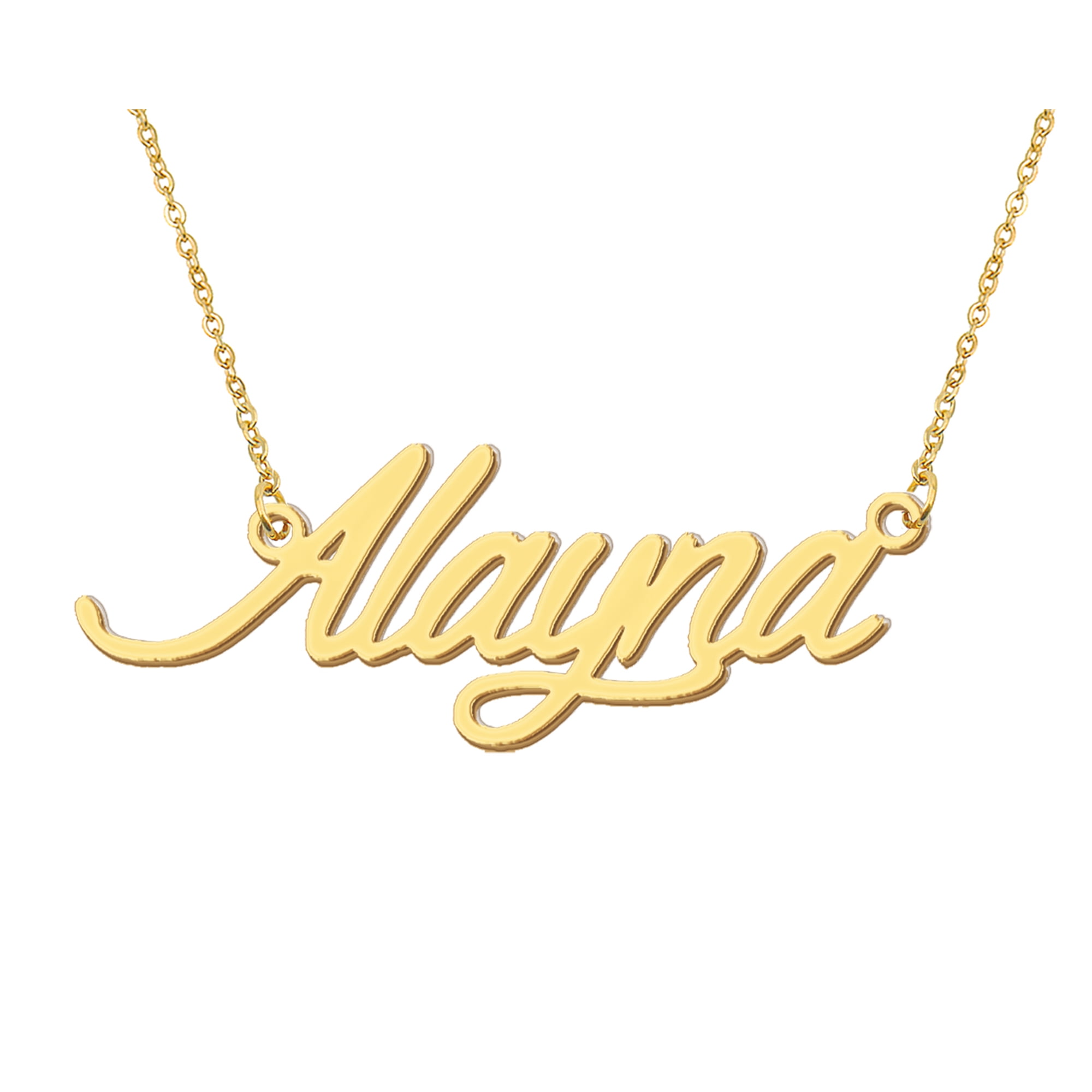 HUAN XUN 18k Gold Name Necklace Charm Alayna Name Chain Necklace Womens Jewelry Mothers Gifts