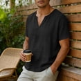 thumbnail image 6 of DayScoop Mens Casual T-Shirts Summer T Shirts Solid Color Fashion Short Sleeved V-neck Lazy Beach Linen Tops Tees, 6 of 6