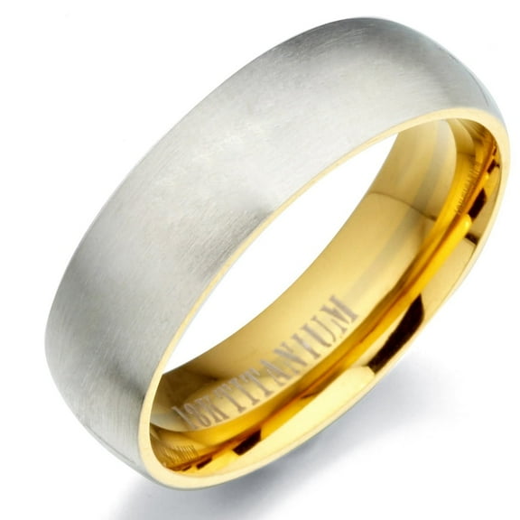 Gemini Men's 18K Gold Filled Two Tone Matte & Polish Anniversary Titanium Wedding Ring Width 7mm Valentine's Day Gift