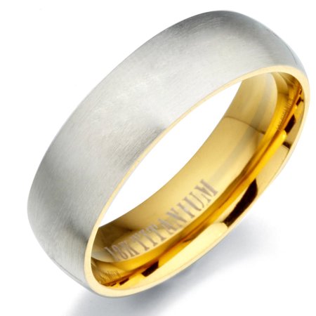 Gemini Men's 18K Gold Filled Two Tone Matte & Polish Anniversary Titanium Wedding Ring Width 7mm US Size 7 Valentine's Day Gift