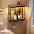 thumbnail image 2 of Gaming Floating Shelves with LED Lights, 28.7" LED Wall Mounted Shelf, 3-Tier Display Rack for Wall Storage, Floating Rack with Hanging Rod and 6 S-Hooks, for Gaming Room, Black, 2 of 9