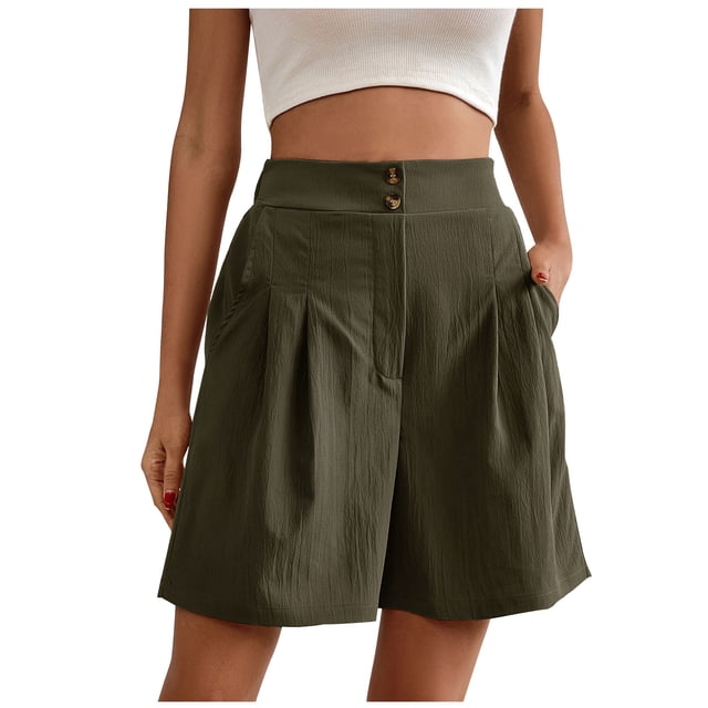 FNFYFH Clearance Ladies Workout Loose Fit Solid Color Summer Running Shorts Quick Dry Shorts,Army Green