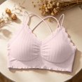 thumbnail image 4 of Vdoaml Lace Trim Sports Bras for Women Spaghetti Strap V Neck Crop Tops Ladies Soft Stretchy Yoga Bra One Size Pink, 4 of 4