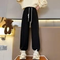 thumbnail image 4 of Ecqkame Teens Girls Wide Leg Sweatpants High Waisted Baggy Joggers Drawstring Trousers Solid Color Versatile Casual Sports Pant 1-15 Years Black 9-10 Year, 4 of 7