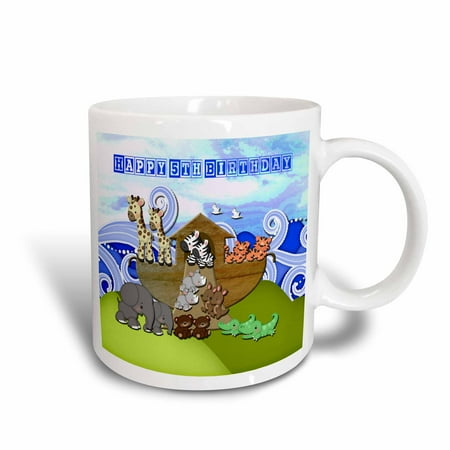

3dRose Animals on Ark Happy 5th Birthday Block Font - Ceramic Mug 11-ounce