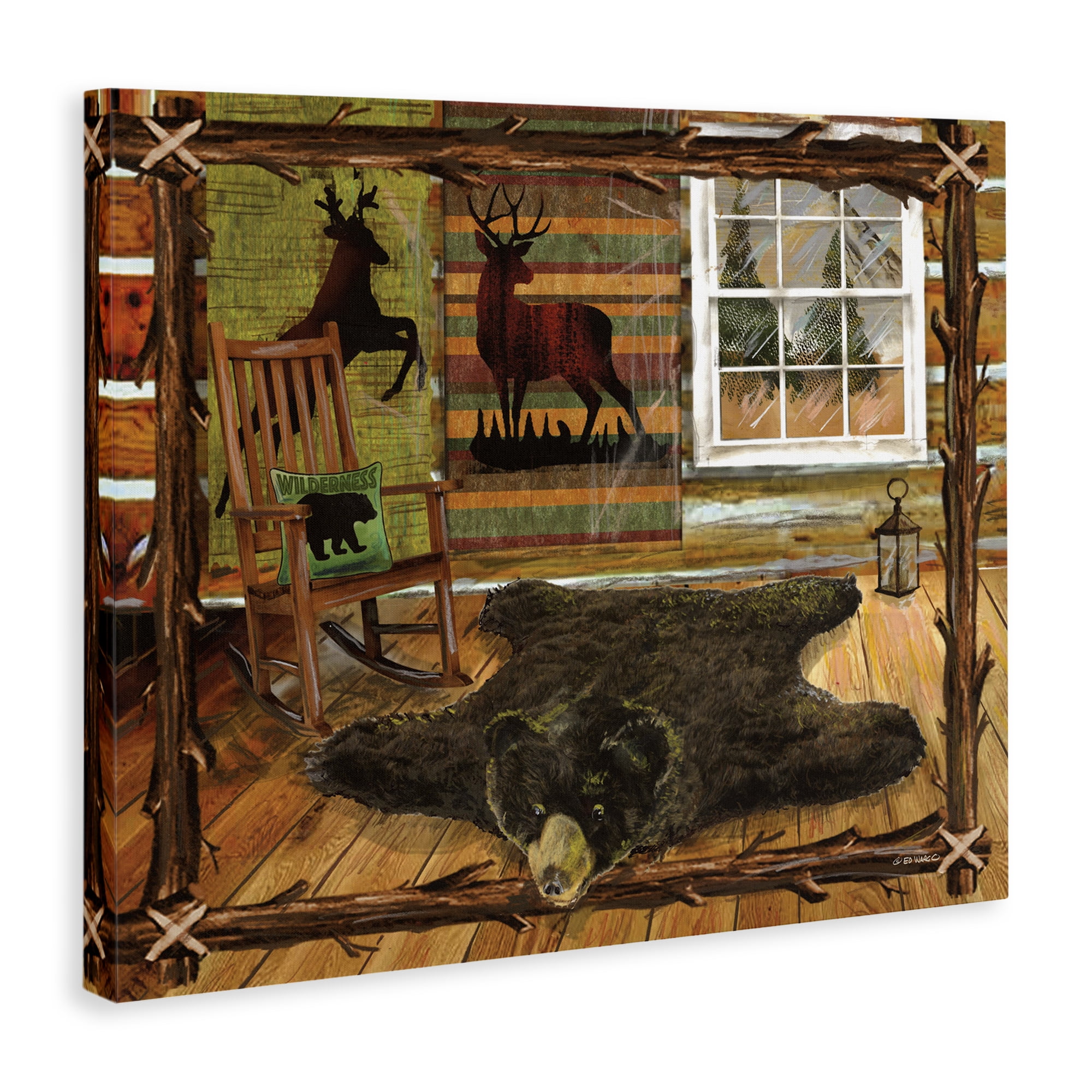 Stupell Industries Rustic Cabin with Border Animals & Insects Painting Gallery Wrapped Canvas Art Print Wall Art, 30 x 24