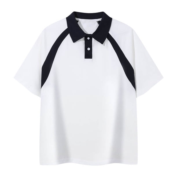 Blusa y camisa de manga corta con cuello vuelto para hombre, de algodón, con botones, informal, de color liso y bloques de color, con mangas raglán