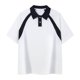 thumbnail image 1 of Blusa y camisa de manga corta con cuello vuelto para hombre, de algodón, con botones, informal, de color liso y bloques de color, con mangas raglán, 1 of 5
