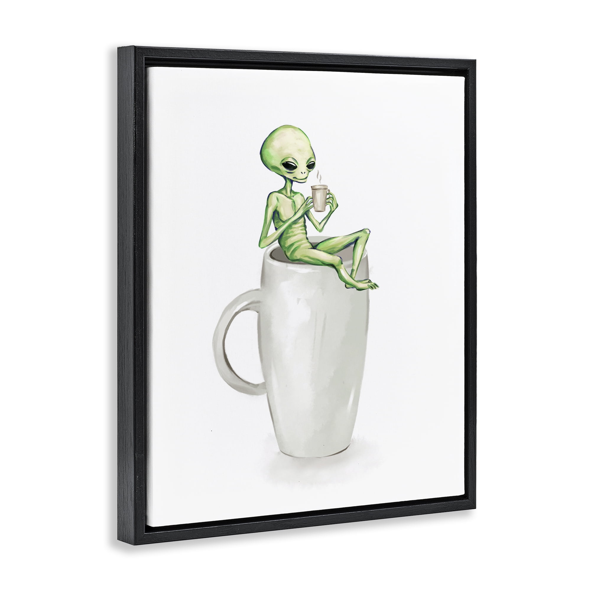 Stupell Industries Alien & Coffee Mug Food & Beverage Painting Black Floater Framed Art Print Wall Art, 25 x 31