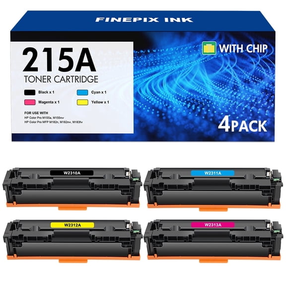 215A Toner Cartridges 4-Pack With Chip Compatible for HP 215A W2310A HP M182nw M182 M182n M183fw M183 M155nw M155a M155 Printer Ink Black Cyan Yellow Magenta