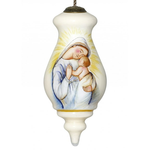 Mother Mary with Baby Hand Painted Mouth Blown Glass Ornament