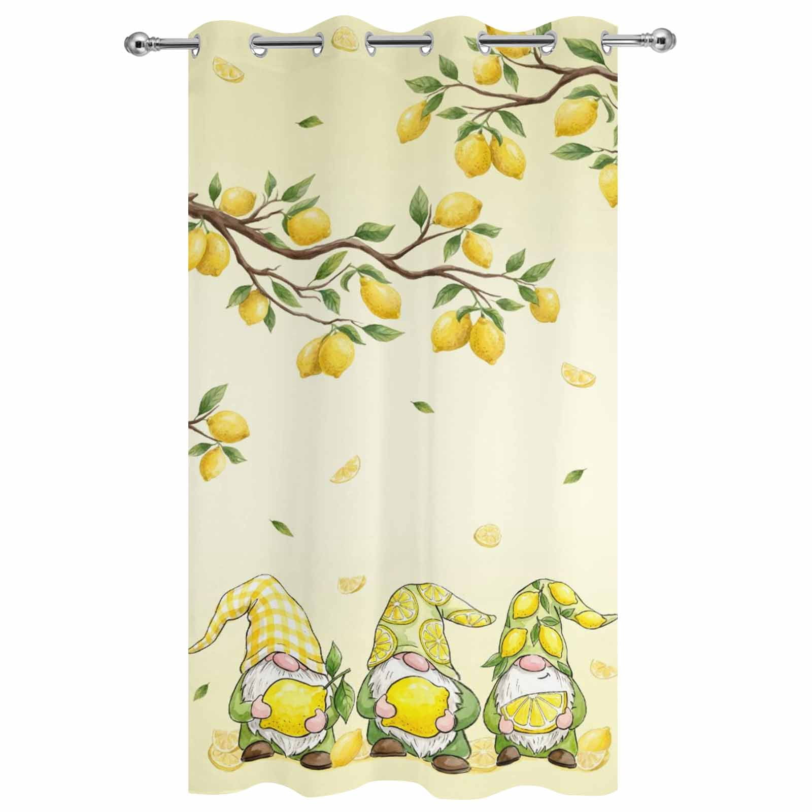 Outdoor Curtains for Patio Waterproof, Lemon Gnomes Windproof Pravicy Outside Porch Blackout Curtain, Summer Tropical Lemon Fruits Yellow Sun Blocking Grommets Curtains for Cabana Gazebo 54"x84"